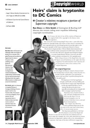Heirs' Claim Is Kryptonite to DC Comics
