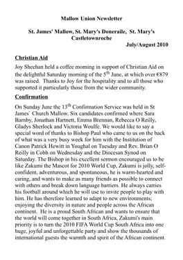 Mallow Union Newsletter St. James' Mallow, St. Mary's Doneraile, St