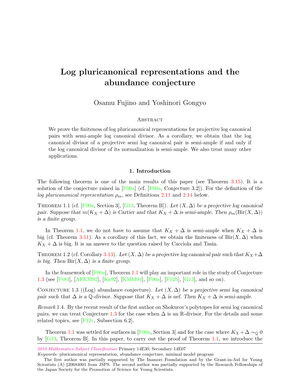 Log Pluricanonical Representations and the Abundance Conjecture