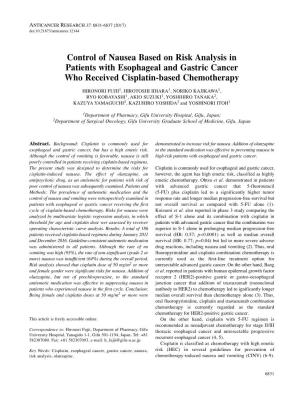 Control of Nausea Based on Risk Analysis in Patients With