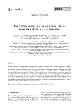 The Human Imprint on the Unique Geological Landscape of the Western Caucasus