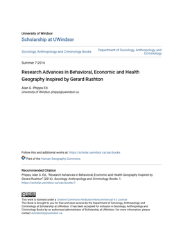 Research Advances in Behavioral, Economic and Health Geography Inspired by Gerard Rushton