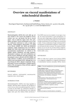 Overview on Visceral Manifestations of Mitochondrial Disorders