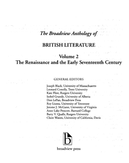 The Broadview Anthology of BRITISH LITERATURE Volume 2 The