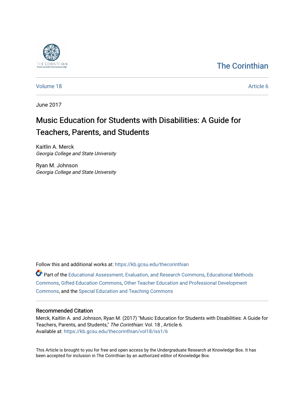 Music Education for Students with Disabilities: a Guide for Teachers, Parents, and Students
