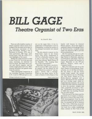 BILL GAGE Theatre Organist of Two Eras