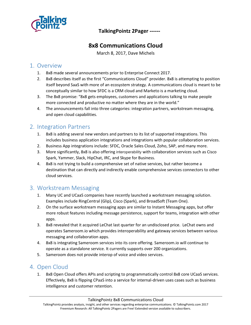 8X8 Communications Cloud March 8, 2017, Dave Michels