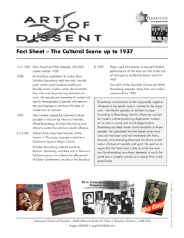 Fact Sheet – the Cultural Scene up to 1937