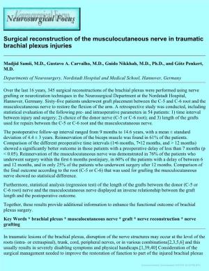 Surgical Reconstruction of the Musculocutaneous Nerve in Traumatic Brachial Plexus Injuries