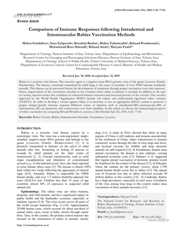 Comparison of Immune Responses Following Intradermal and Intramuscular Rabies Vaccination Methods