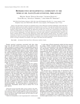 Reproductive Developmental Complexity in the African Oil Palm (Elaeis Guineensis, Arecaceae)