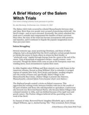 A Brief History of the Salem Witch Trials One Town's Strange Journey from Paranoia to Pardon