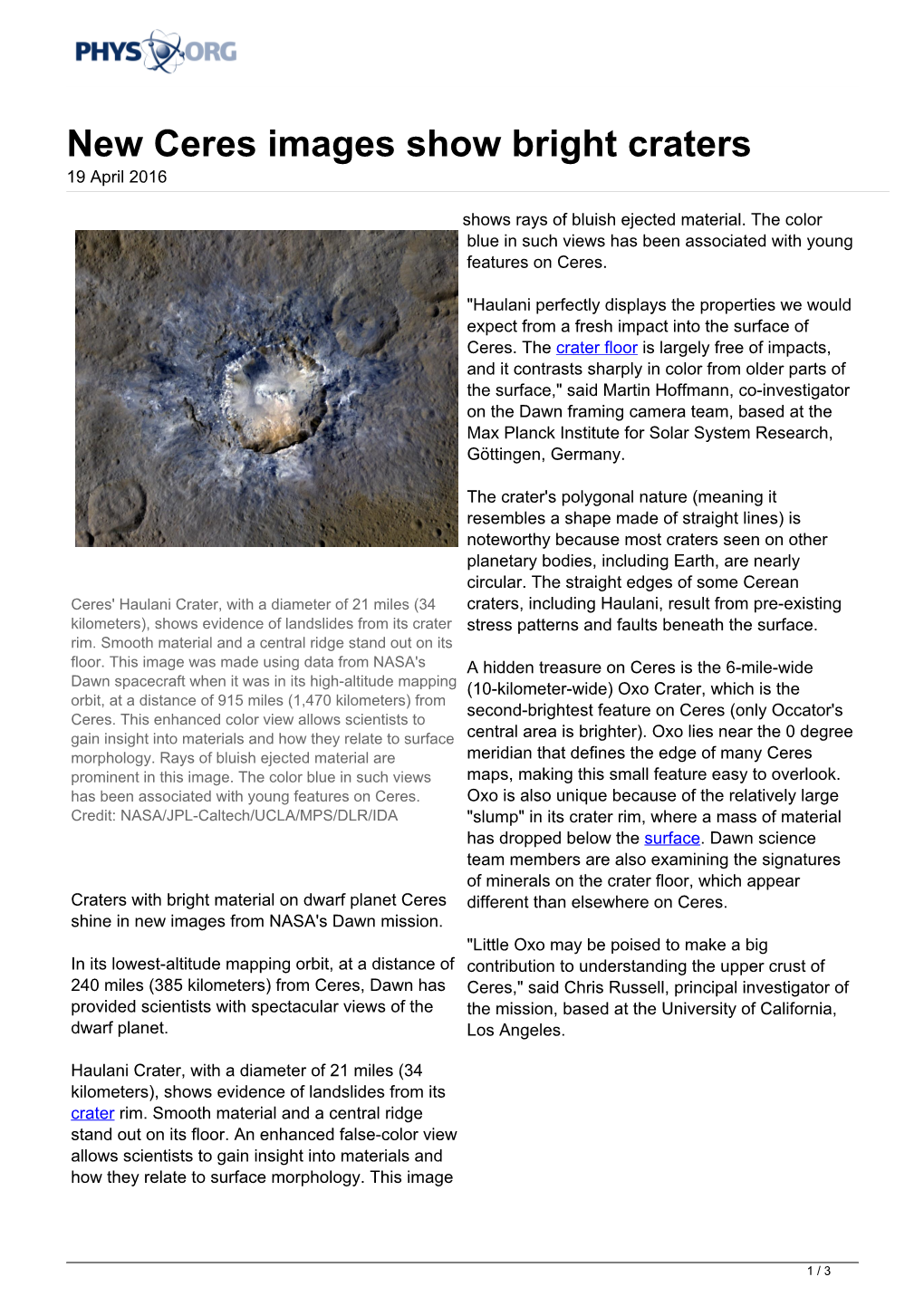 New Ceres Images Show Bright Craters 19 April 2016