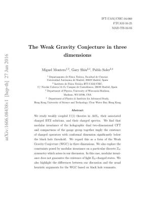 The Weak Gravity Conjecture in Three Dimensions Arxiv:1606.08438V1
