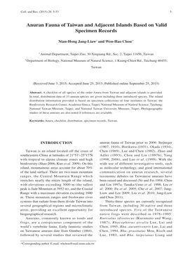 Anuran Fauna of Taiwan and Adjacent Islands Based on Valid Specimen Records