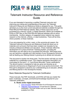 Telemark Instructor Resource and Reference Guide