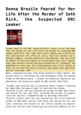 Donna Brazile Feared for Her Life After the Murder of Seth Rich, the Suspected DNC Leaker