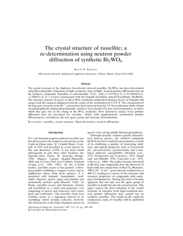 The Crystal Structure of Russellite; a Re-Determination Using Neutron Powder Diffraction of Synthetic Bh W06