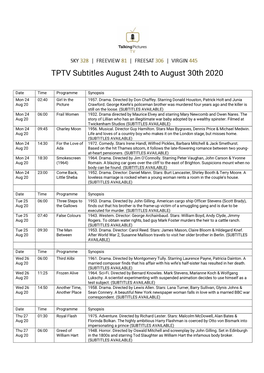 TPTV Subtitles August 24Th to August 30Th 2020