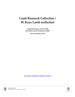 Lamb Research Collection / W. Kaye Lamb (Collector)
