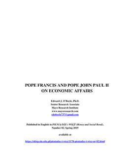 Pope Francis and Pope John Paul Ii on Economic Affairs