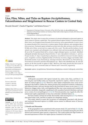 Lice, Flies, Mites, and Ticks on Raptors (Accipitriformes, Falconiformes and Strigiformes) in Rescue Centers in Central Italy