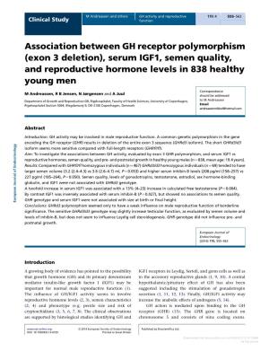Serum IGF1, Semen Quality, and Reproductive Hormone Levels in 838 Healthy Young Men