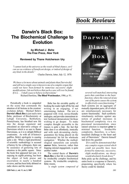 Darwin's Black Box: the Biochemical Challenge to Evolution