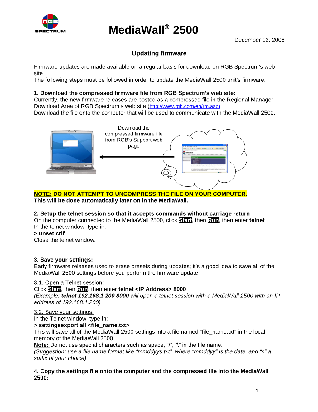 Updating Mediawall 2500 Firmware