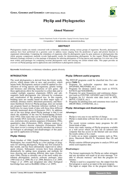 Phylip and Phylogenetics