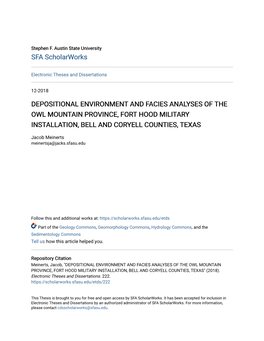 Depositional Environment and Facies Analyses of the Owl Mountain Province, Fort Hood Military Installation, Bell and Coryell Counties, Texas