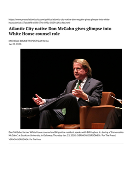 Atlantic City Native Don Mcgahn Gives Glimpse Into White House Counsel Role