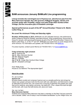 BAM Announces January Bamcafé Live Programming