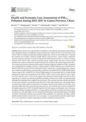 Health and Economic Loss Assessment of PM2. 5 Pollution