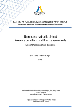 Ram Pump Hydraulic Air Test Pressure Conditions and Flow Measurements Experimental Research and Case Study