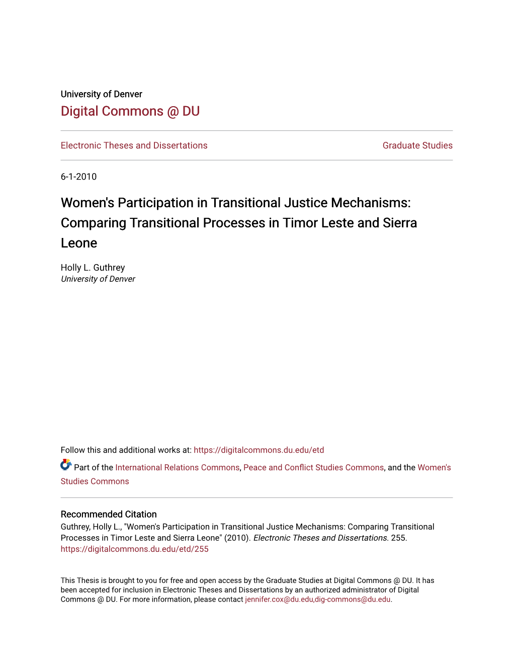 Comparing Transitional Processes in Timor Leste and Sierra Leone