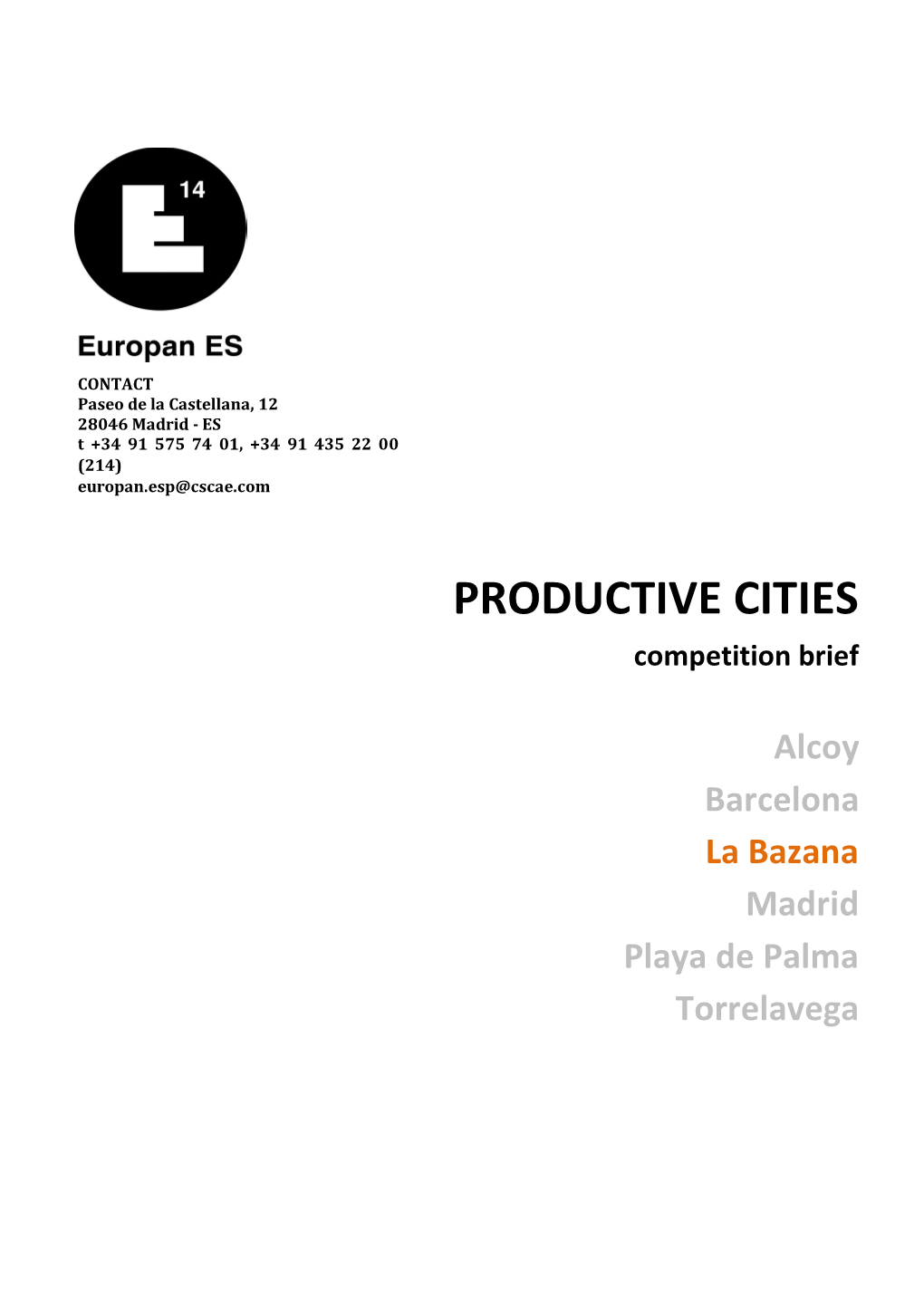 PRODUCTIVE CITIES Competition Brief