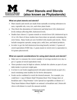 Plant Stanols and Sterols (Also Known As Phytosterols)