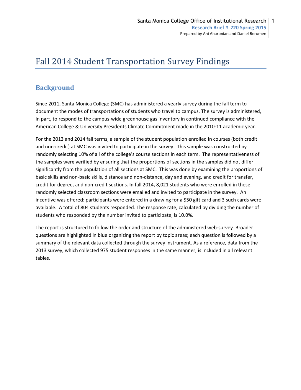 Student Transportation Survey (2014)