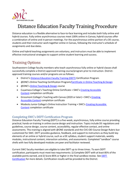 Distance Education Faculty Training Procedure