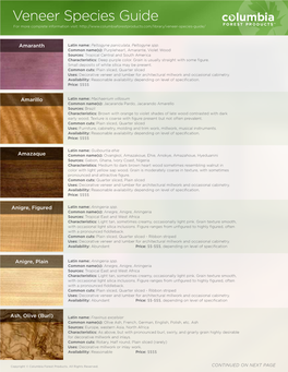 Veneer Species Guide for More Complete Information Visit