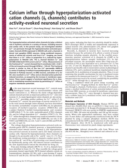 (Ih Channels) Contributes to Activity-Evoked Neuronal Secretion