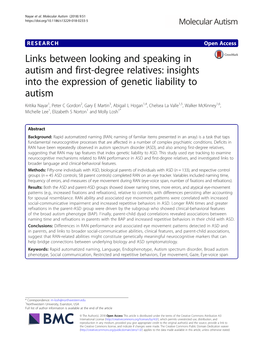 Links Between Looking and Speaking in Autism and First-Degree Relatives: Insights Into the Expression of Genetic Liability to Au