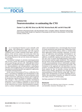 Neurorestoration: Re-Animating the CNS