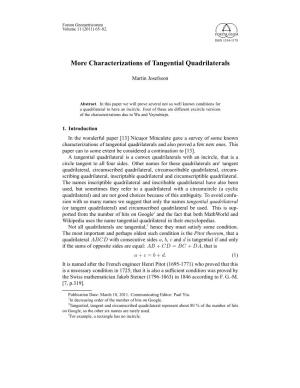 More Characterizations of Tangential Quadrilaterals