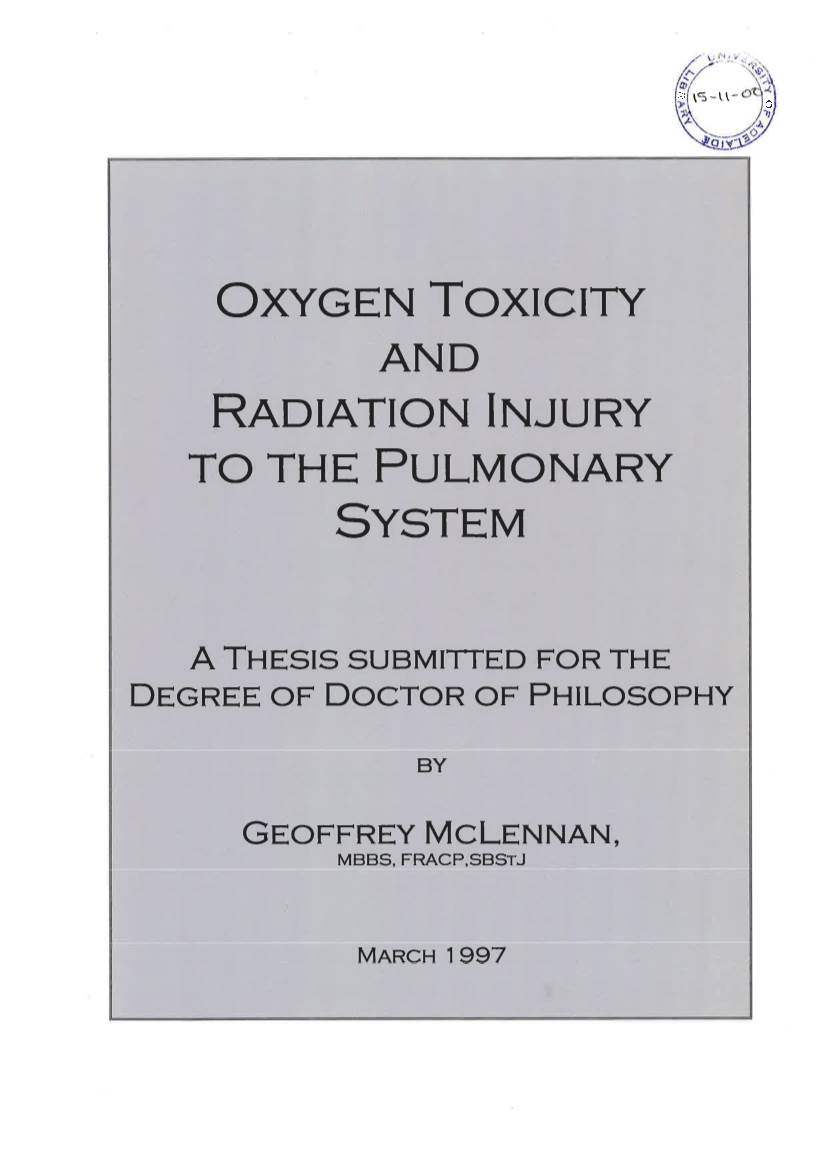 Oxygen Toxicity and Radiation Injury to the Pulmonary System