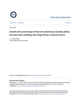 Growth and Survivorship of Fremont Cottonwood, Gooding Willow, and Salt Cedar Seedlings After Large Floods in Central Arizona