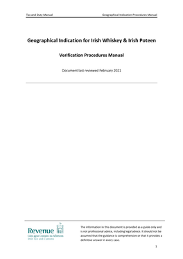 Geographical Indication for Irish Whiskey and Irish Poteen Manual
