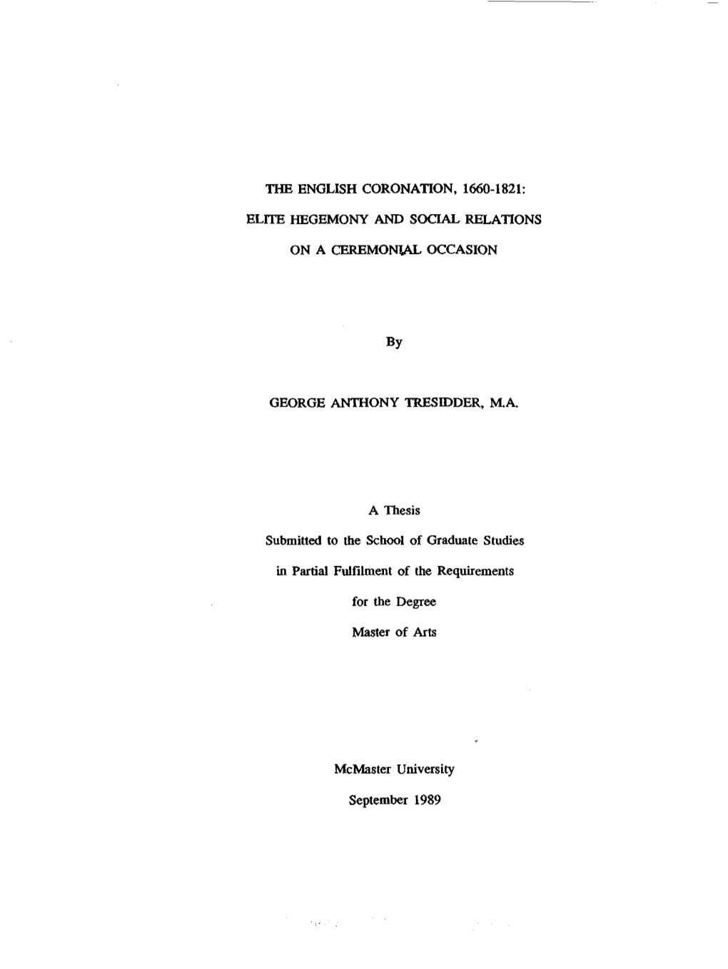 The English Coronation, 1660-1821:Elite Hegemony And