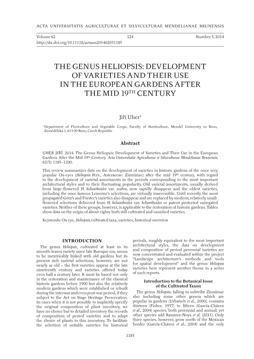The Genus Heliopsis: Development of Varieties and Their Use in the European Gardens After the Mid 19Th Century